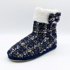 Dark blue tweed upper boot with bowtie for ladies