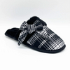 Black pattern check with giant bow embroidery home women's slippers 