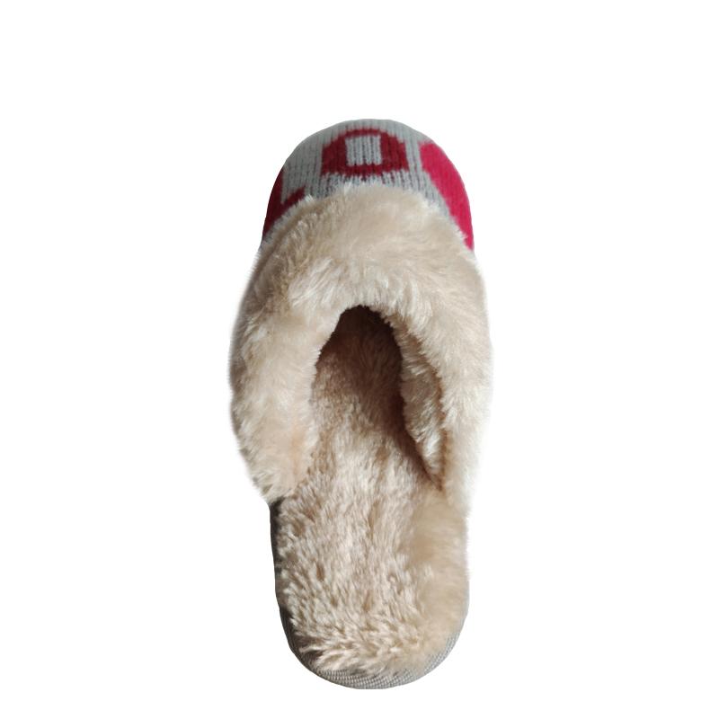 Knitted warm slippers with a plush collar