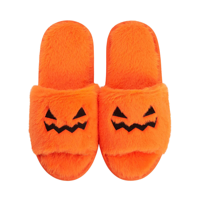 Fashion fur Halloween pumpkin home slipper for ladies