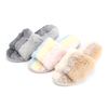 Comfort faux fur bedroom fluffy open toe slippers for women