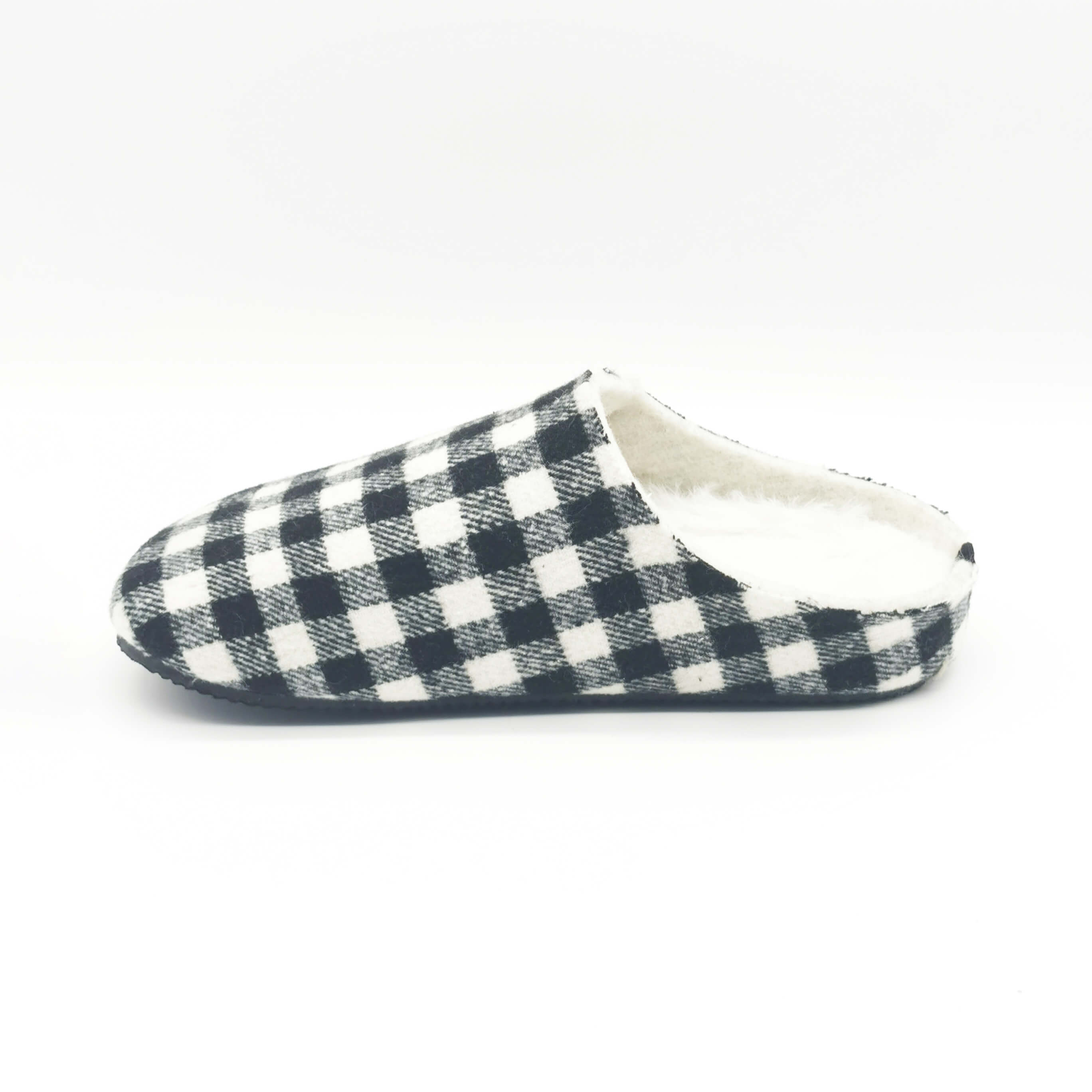 New black and white plaid cotton fabric warm slippers