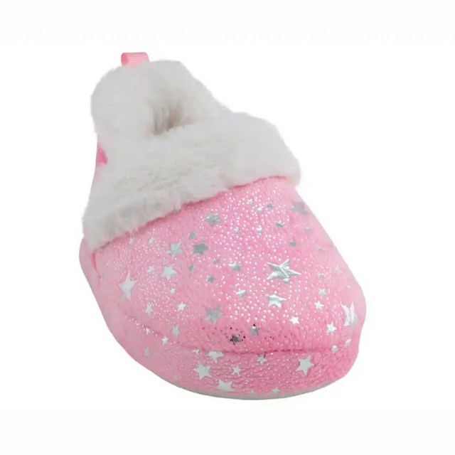 Girls' soft boa slipper with all-over foil dots and stars