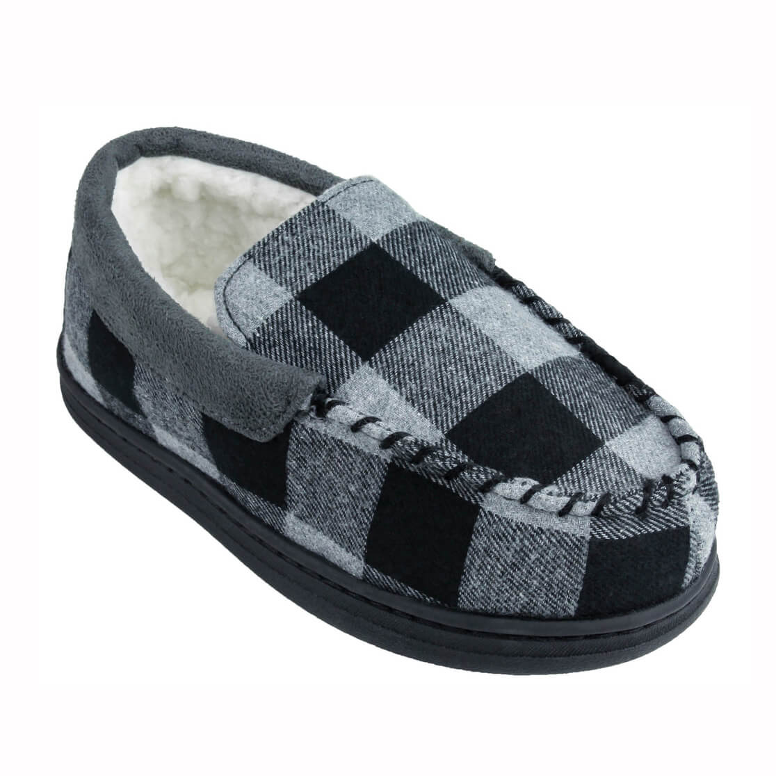 Boys buffalo plaid moccasin with faux suede trim