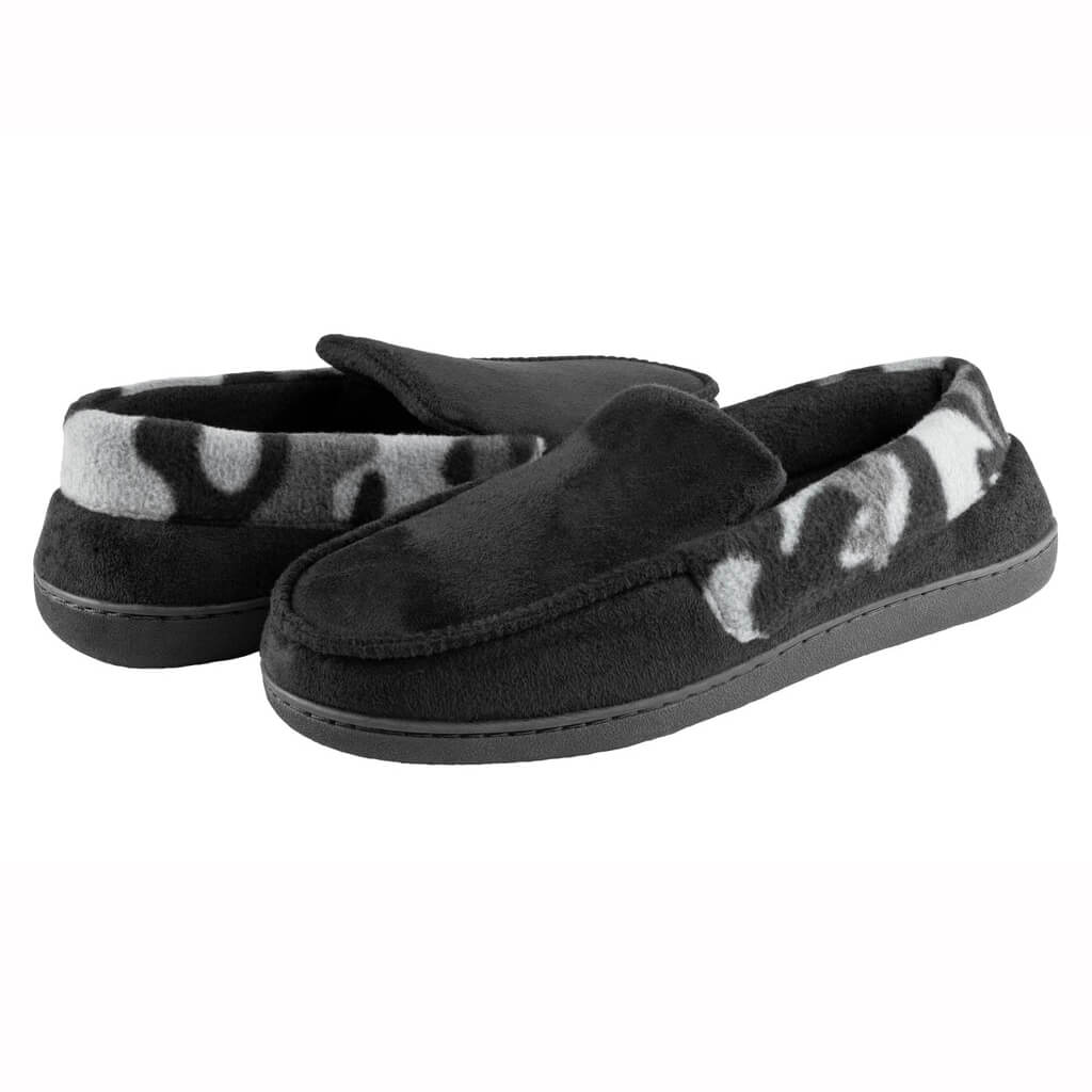 Men's faux suede moccasin with camo fleece cuff