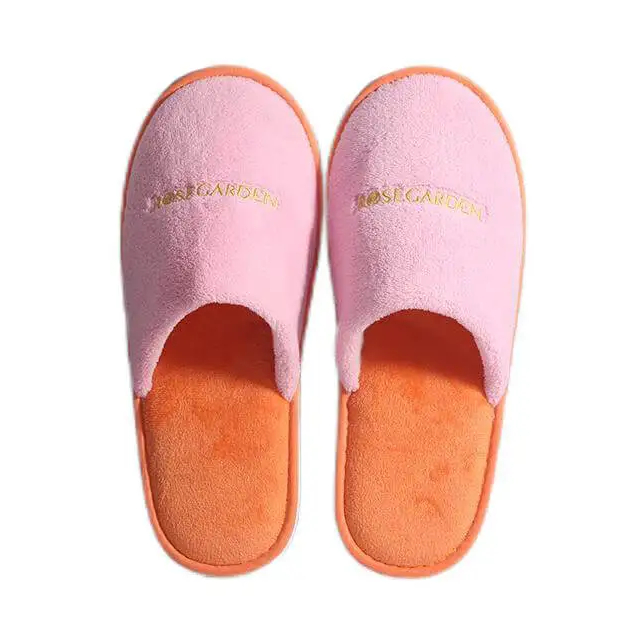 Comfortable orange croal fleece hotel slippers