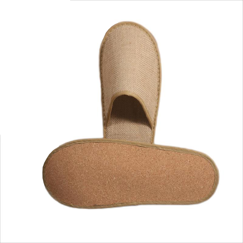 Linen hotel slipper with cork sole