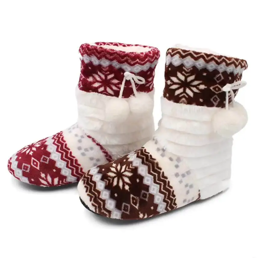 Christmas high top boots slipper with plush lining