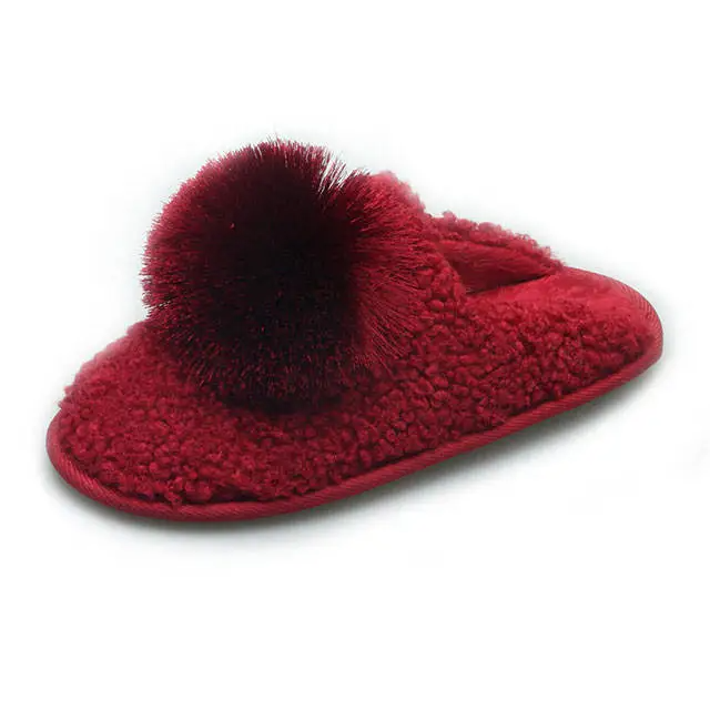 Assorted colors indoor house slipper with pom pom ball