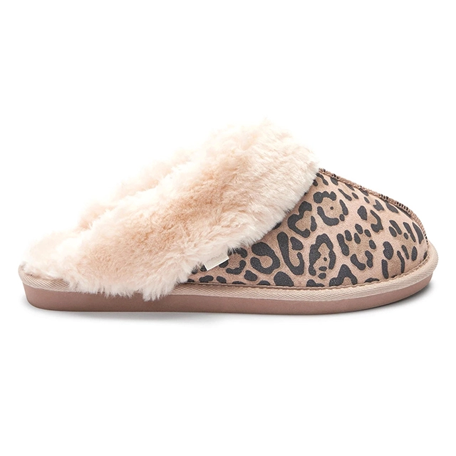 Women's winter leopard faux fur house slippers