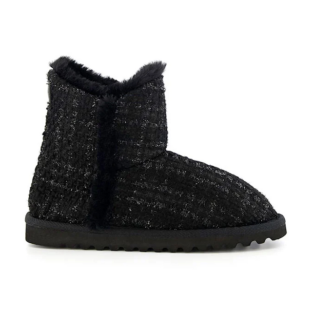 Classics grid black faux fur warm boots for women