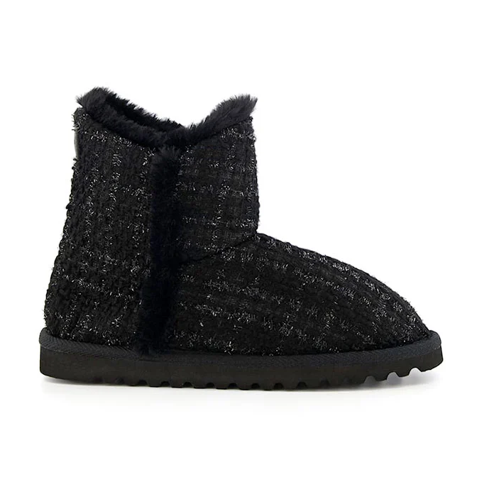 Classics grid black faux fur warm boots for women