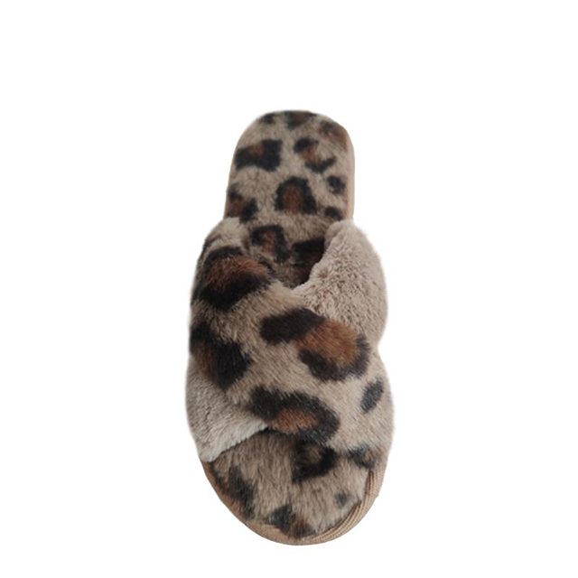 Leopard print cross band slippers