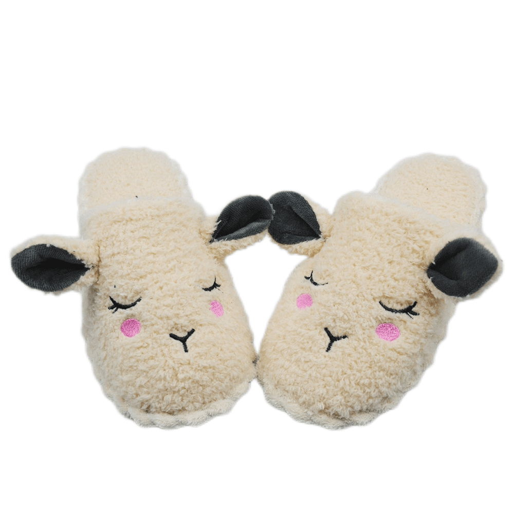 Fuzzy beige sheep plush cotton slippers