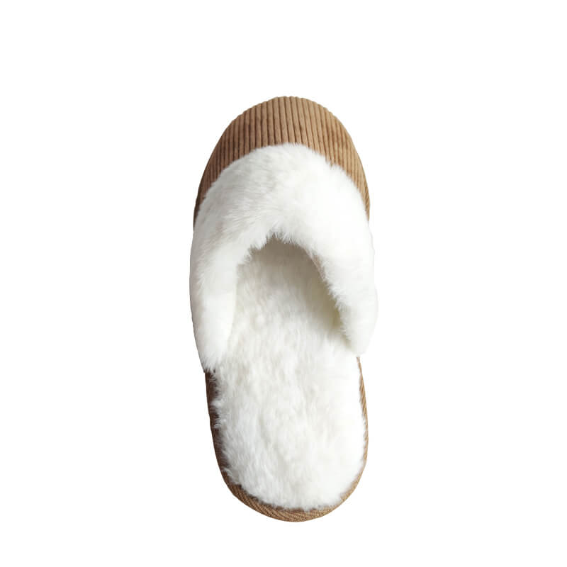 Corduroy and faux fur patchwork house slippers