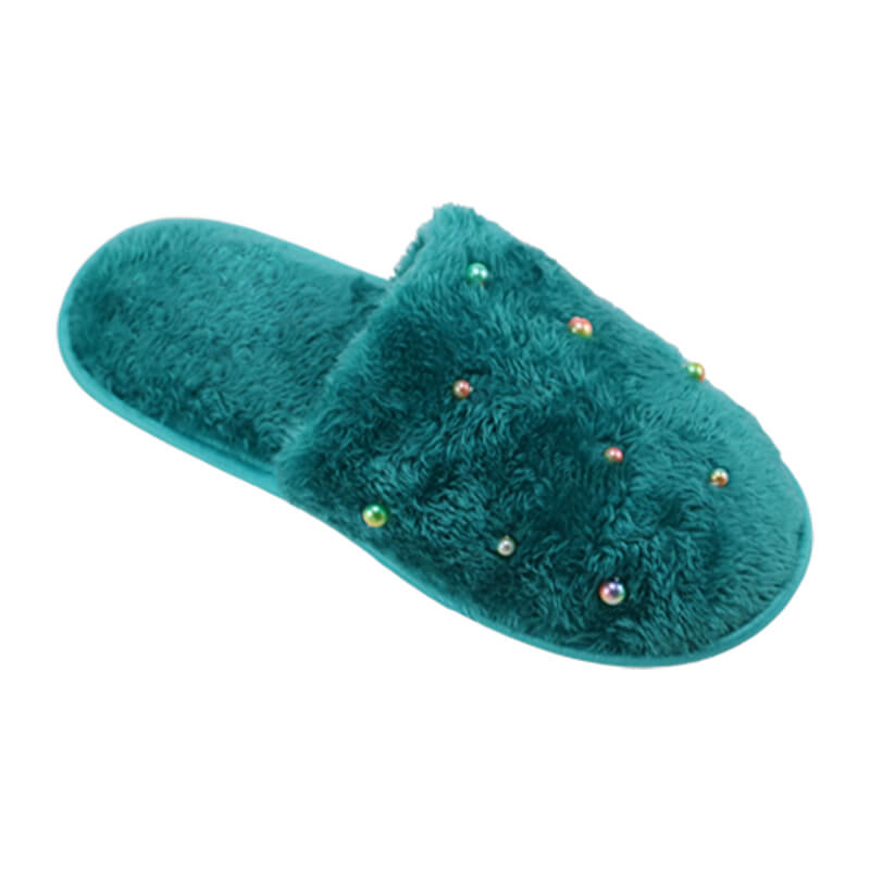 Female delicate home soft bottom pearl plush slippers