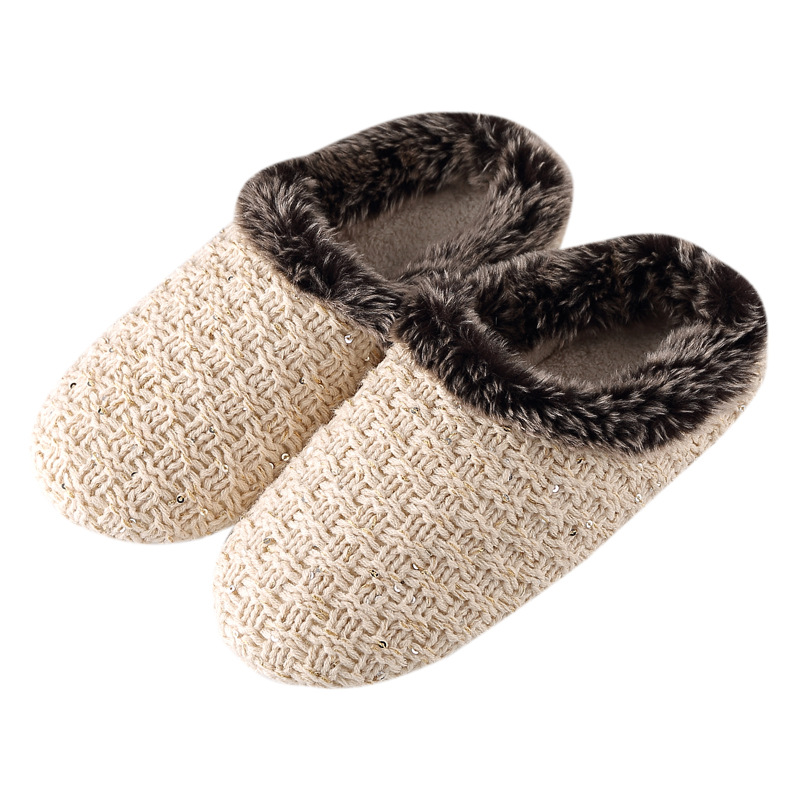 Plush knitted cotton men's and women's home casual slippers