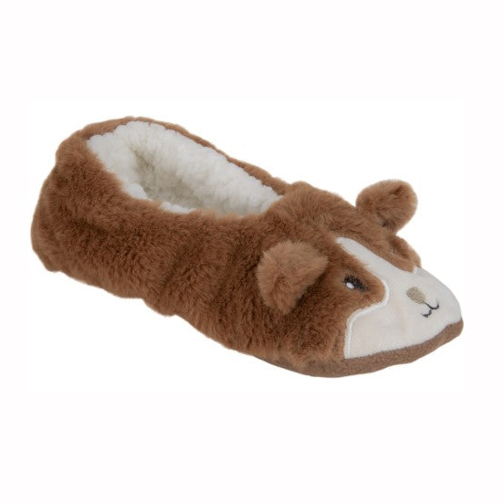 Ladies corgi faux fur pull on slipper socks with 3D ears