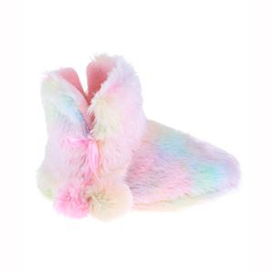 Girl faux fur rainbow house slipper bootie