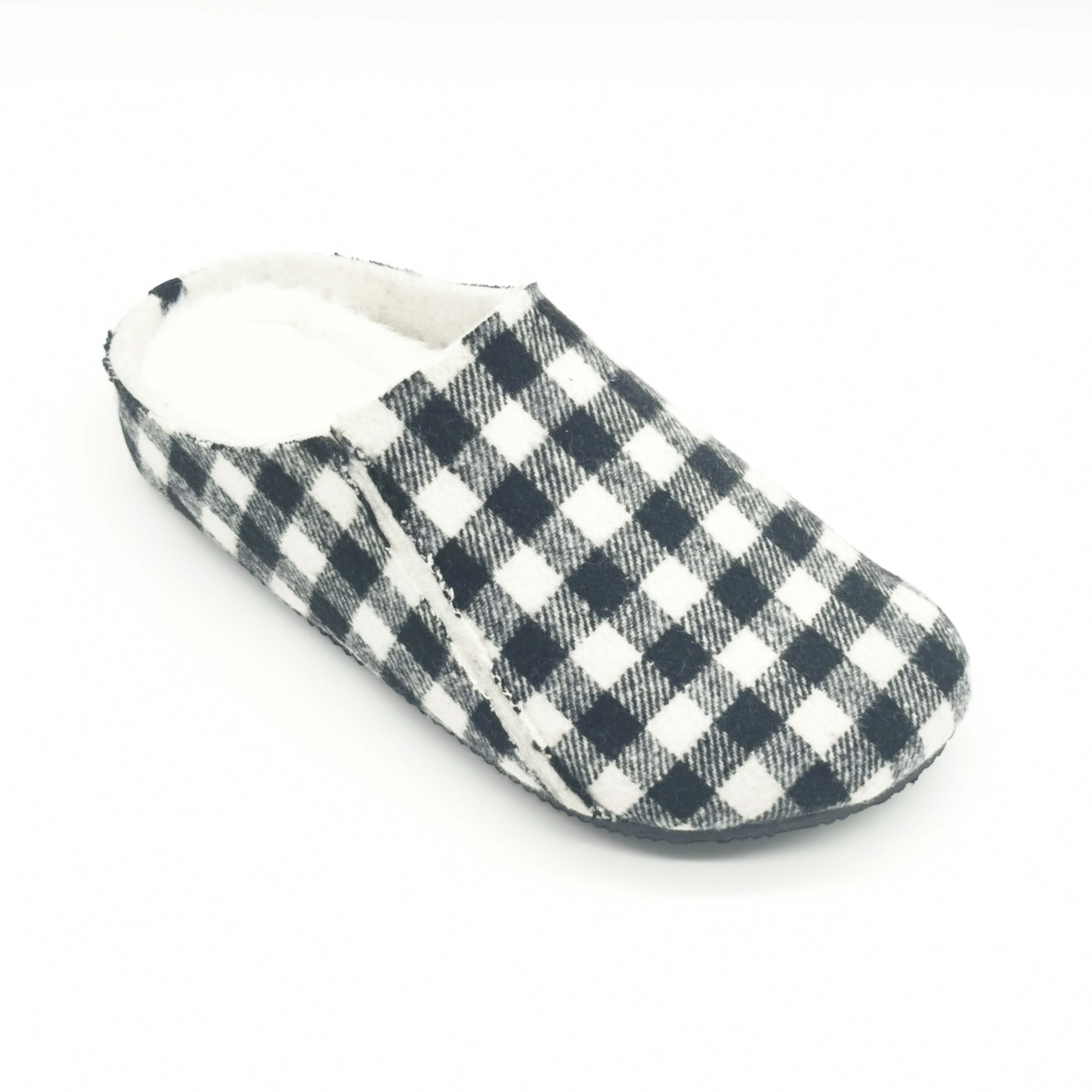 New black and white plaid cotton fabric warm slippers