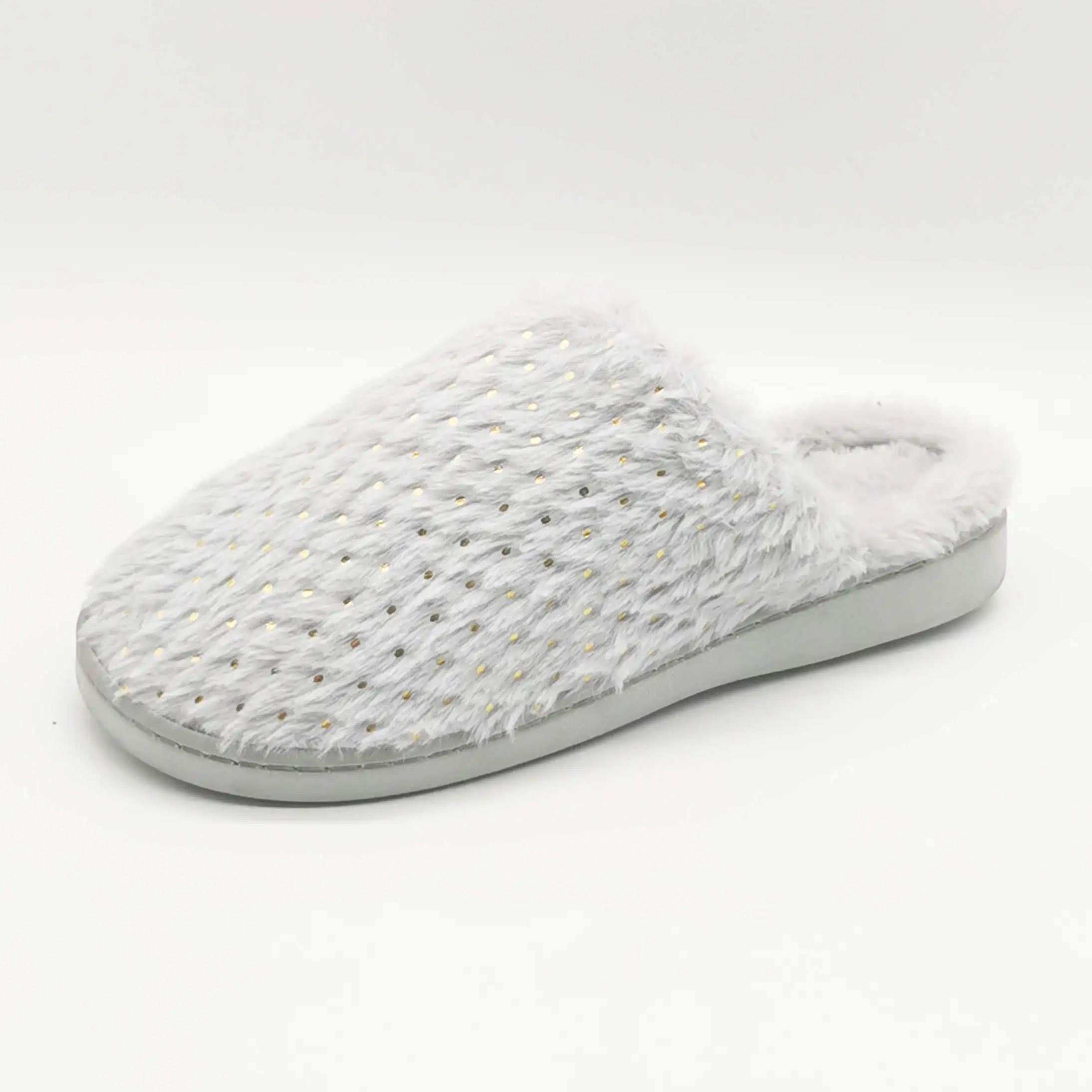 Grey faux fur upper home slippers for women