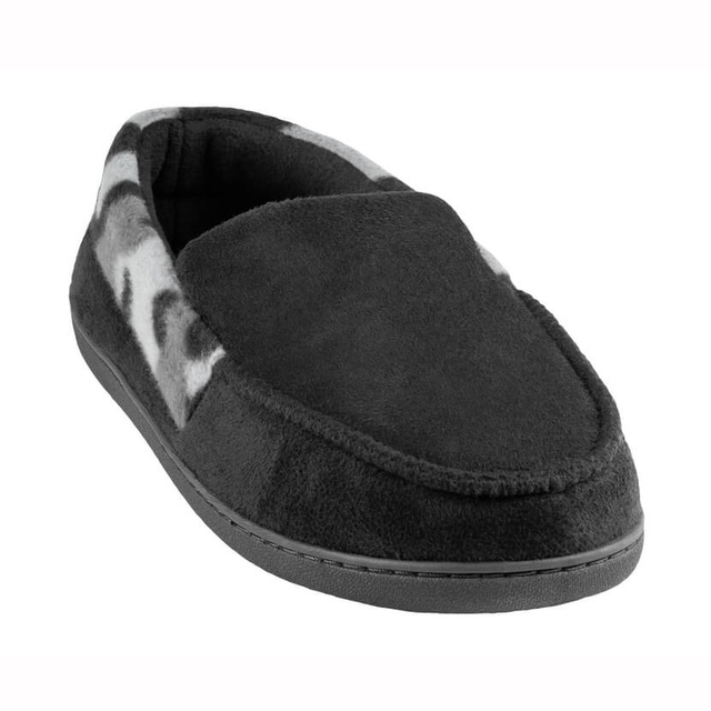 Men's faux suede moccasin with camo fleece cuff