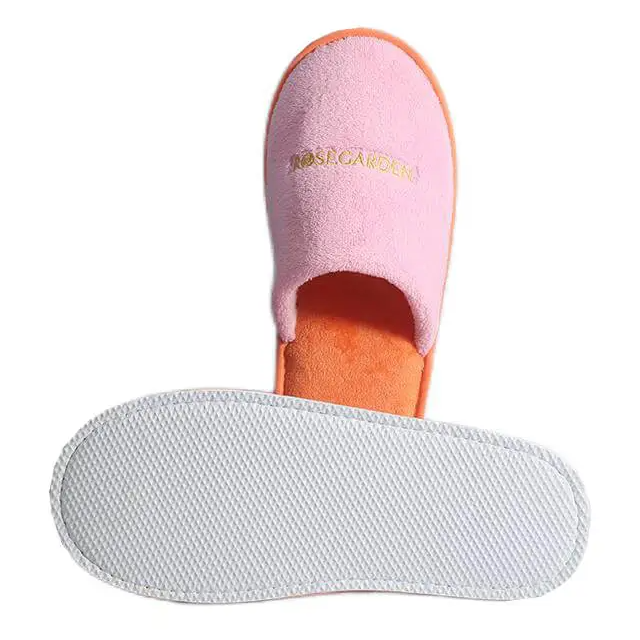 Comfortable orange croal fleece hotel slippers