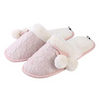 Indoor faux fox fur plush flat ball knit slippers for women