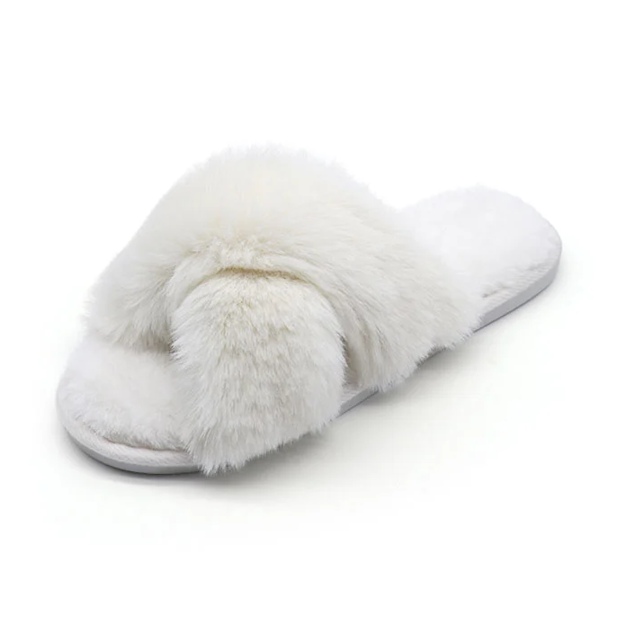 Open-toe fur indoor autumn cross faux fur slippers