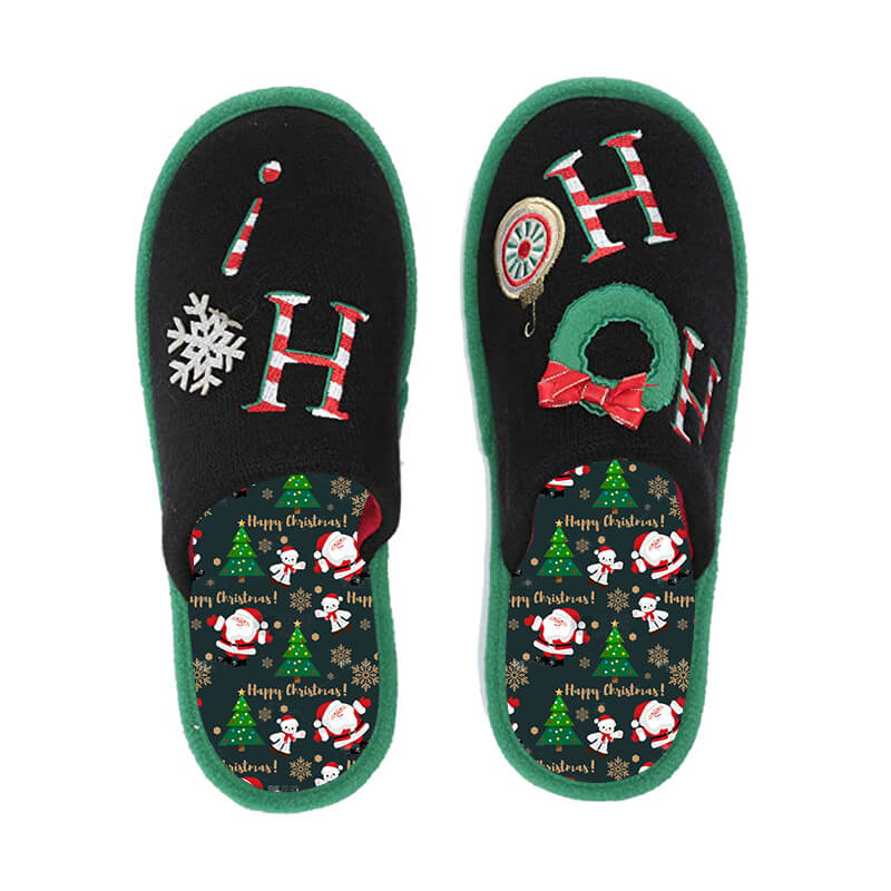 Knitted fabric custom pattern snow embroidered slippers