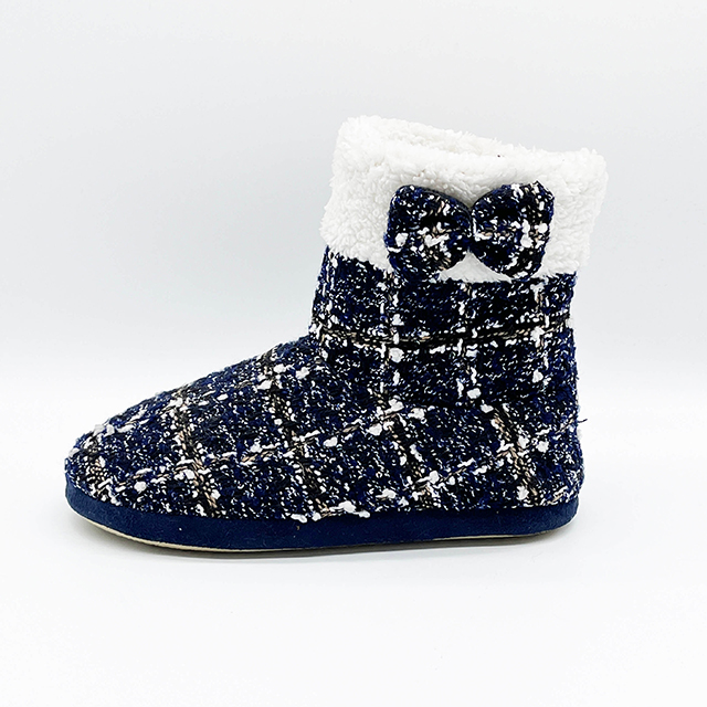 Dark blue tweed upper boot with bowtie for ladies