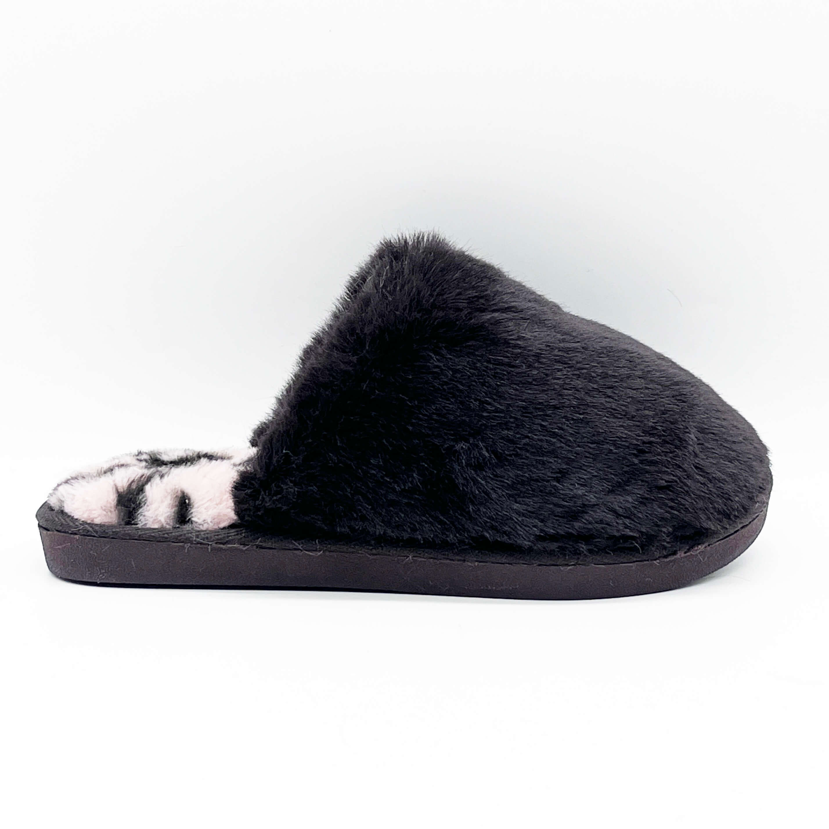 Faux fur upper and Leopard print lining slipper with TPR sole