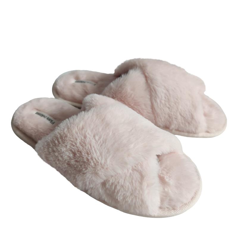 Fuzzy cross band cozy memory foam home slippers