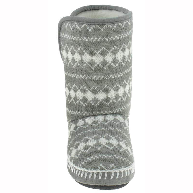 Ladies grey and white diamond knitted slipper boot