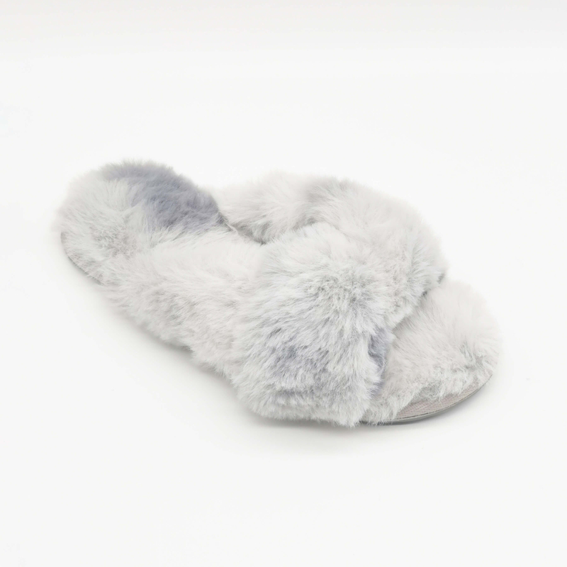 Winter women's fluffy fur indoor cross-band slippers