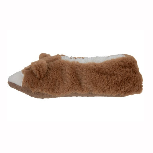 Ladies corgi faux fur pull on slipper socks with 3D ears