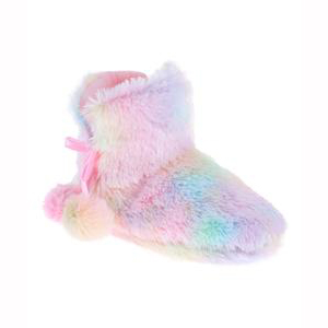 Girl faux fur rainbow house slipper bootie