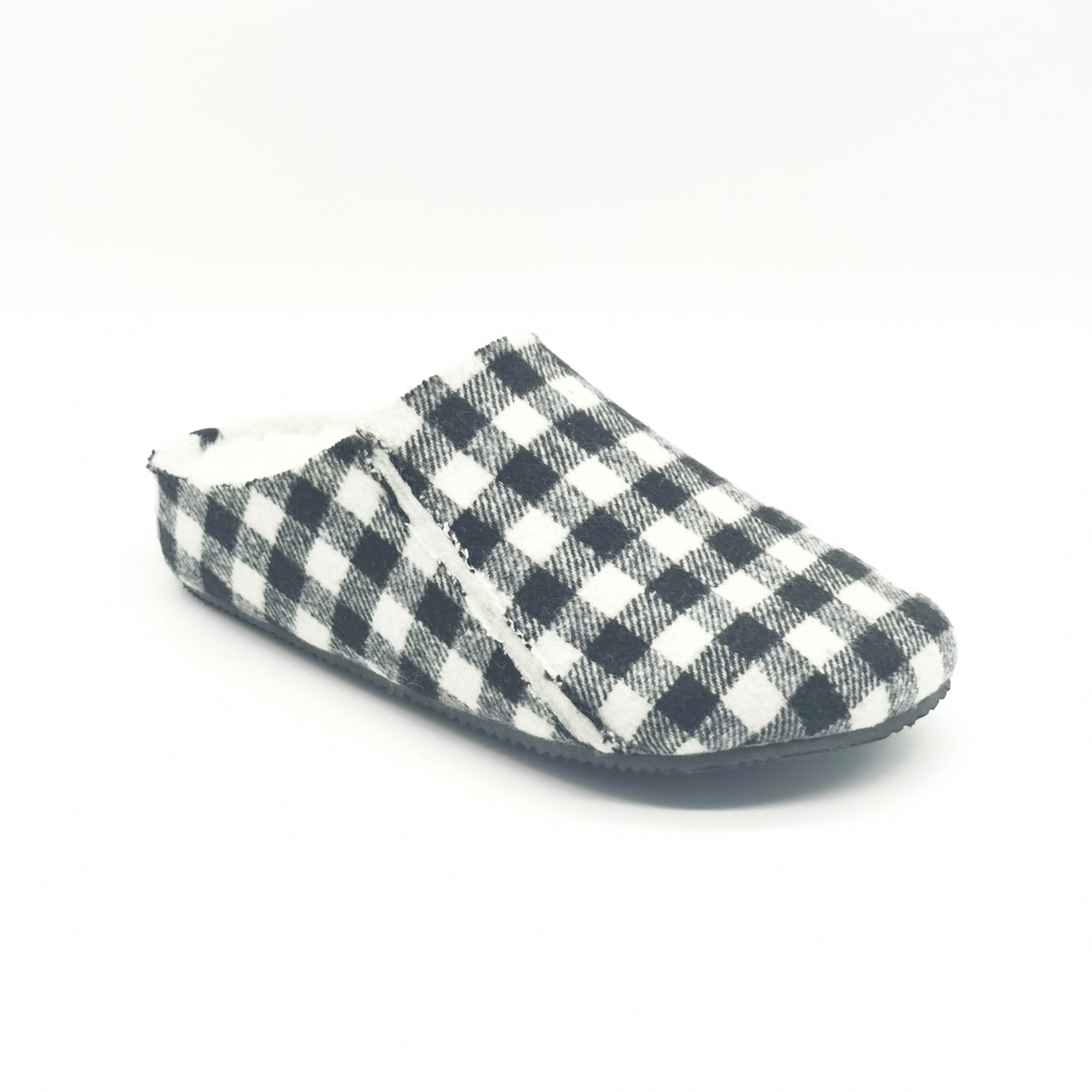 New black and white plaid cotton fabric warm slippers