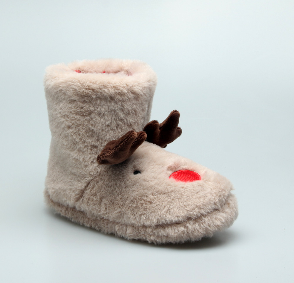 Winter furry cute reindeer Christmas baby indoor booties