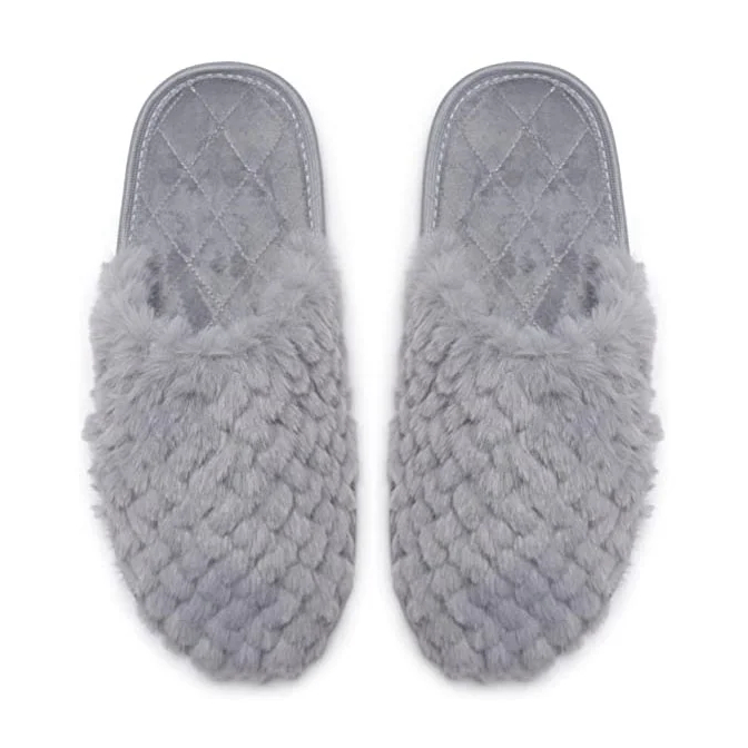 Lady fluffy faux fur slides house slippers