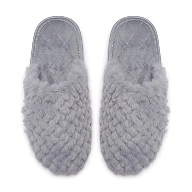 Lady fluffy faux fur slides house slippers