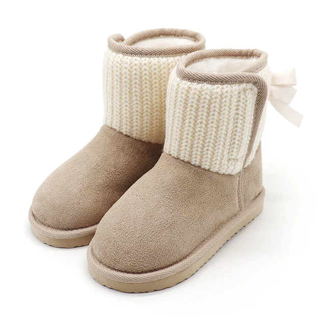 Warm bowknot antislip knit warm faux fur kid snow boots