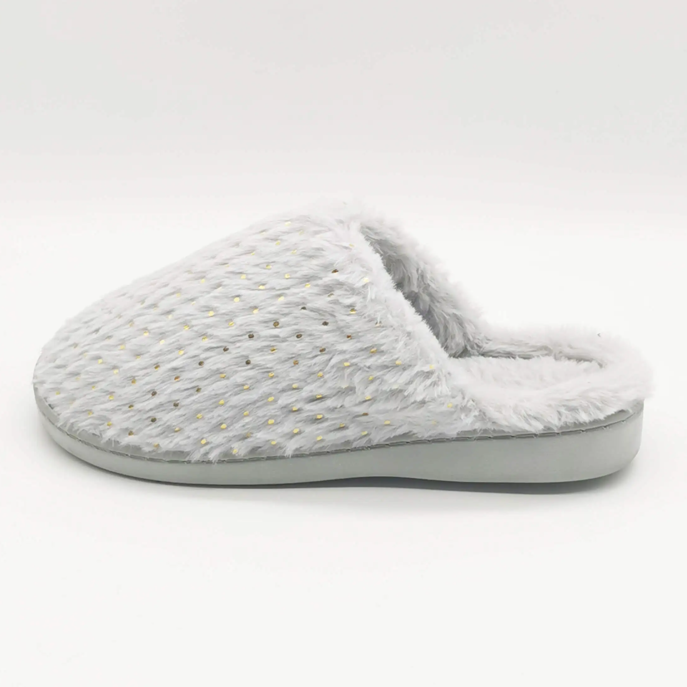 Grey faux fur upper home slippers for women