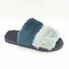 Green faux fur cozy warm home slippers for women