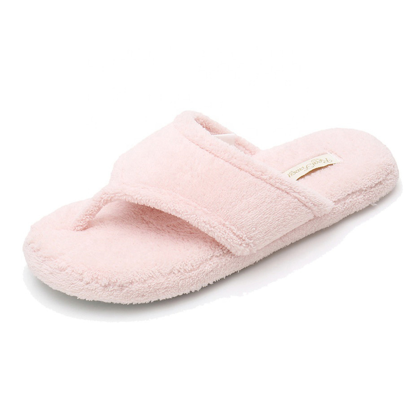 Terry cloth upper indoor fluffy flip flop slipper for women