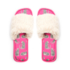 Pattern logo printing indoor faux fur open-toe SPA slides slippers