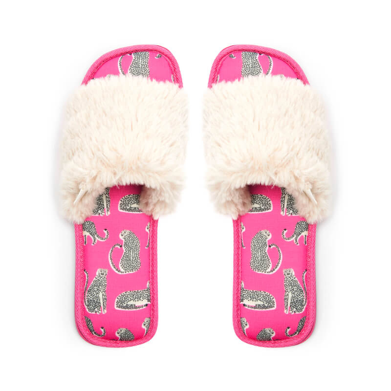 Pattern logo printing indoor faux fur open-toe SPA slides slippers