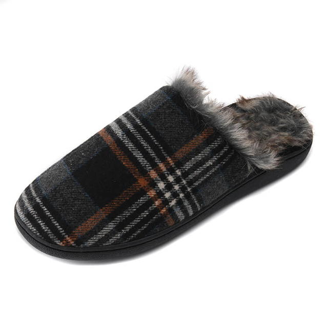 Classic comfortable check tweed slip on house slipper