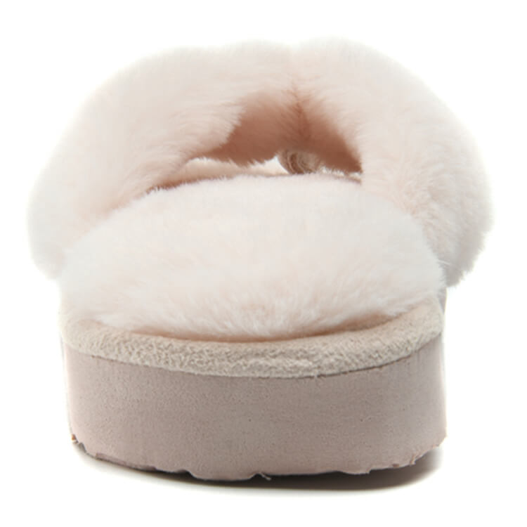 Furry pink flip flops slippers for women