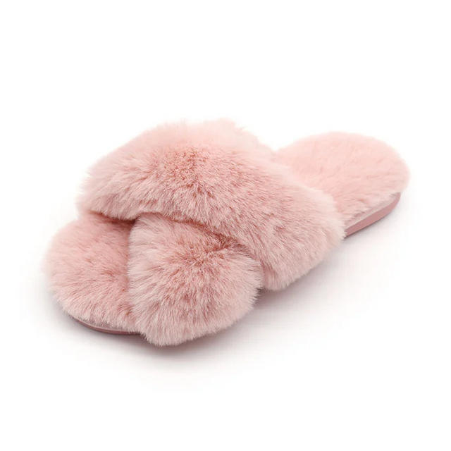 Open-toe fur indoor autumn cross faux fur slippers